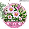 2D Flat, 1pc Charming Pink Daisy & Butterfly Welcome Sign - Round Aluminum Door Decor with Vibrant Floral Design, Perfect for Home & Garden Entrance