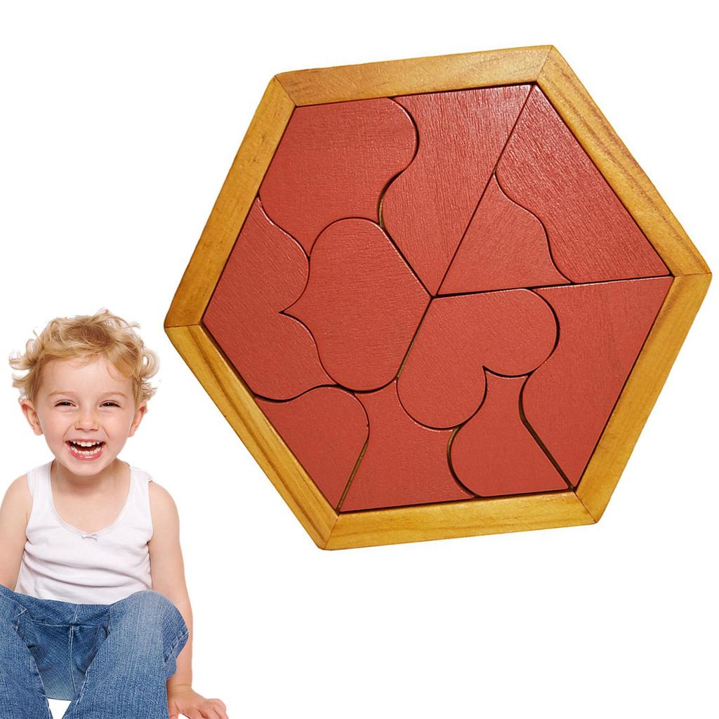 Шестиугольная головоломка Танграм - деревянные головоломки - геометрические формы развивающие игры для малышей, семейная портативная игра-головоломка