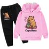 2pcs Girls Capybara Hoodie Joggers Set Kids Cozy Outfit Capybara Graphic Casual Playwear Machine Washable Everyday Sports Matching Outfit for Boys
