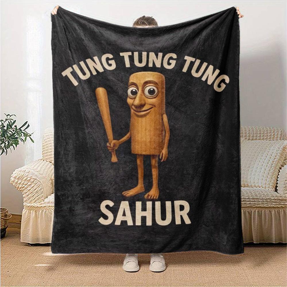 Tung Tung Tung Sahur Flannel Blanket Super Soft Warm Cozy Blanket for Sofa Bed Office Travel All‑Season Home Decor Gift