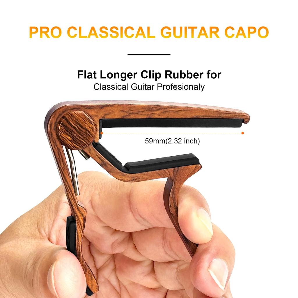 WINGO Classic Flat Guitar Capo for Classic Nylon String Guitar Grain 5 Picks (Wood Color) -