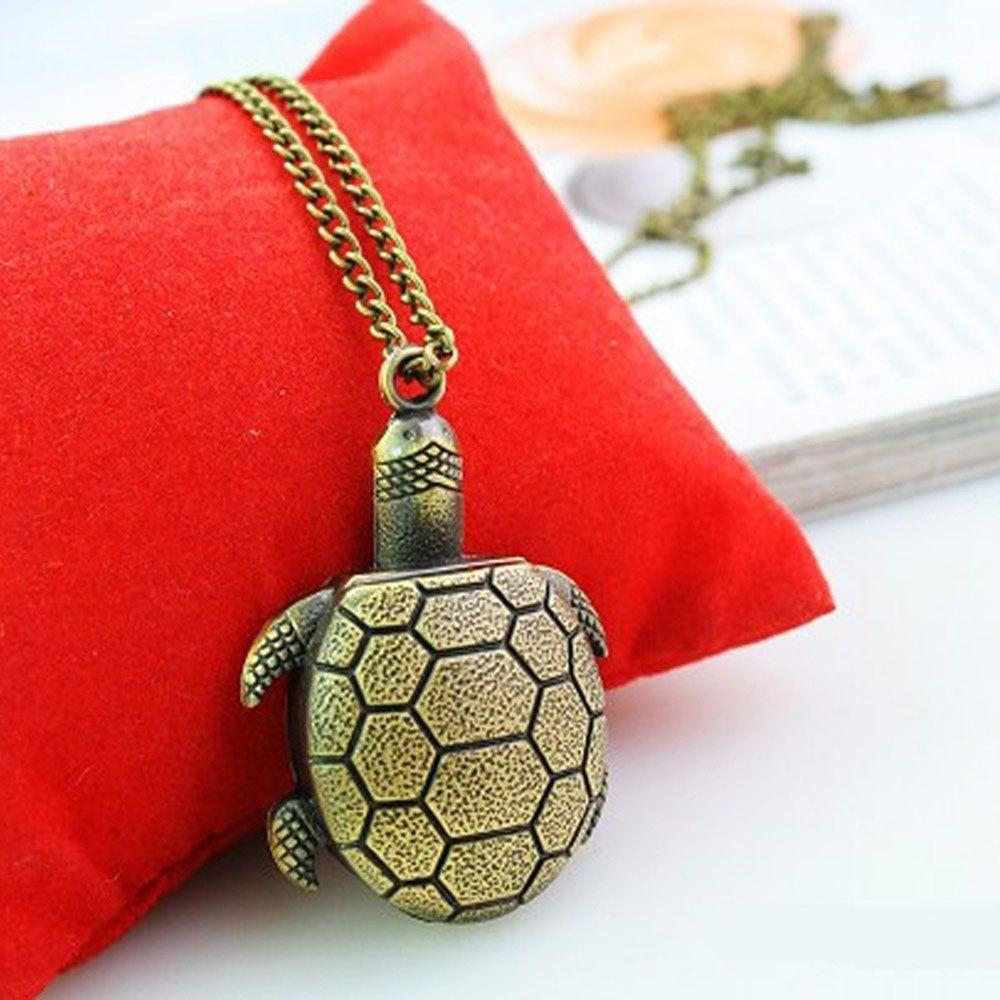 Модные новые стильные длинные свитера цепи женские ретро черепаха ожерелье кварцевые бронзовые карманные часы