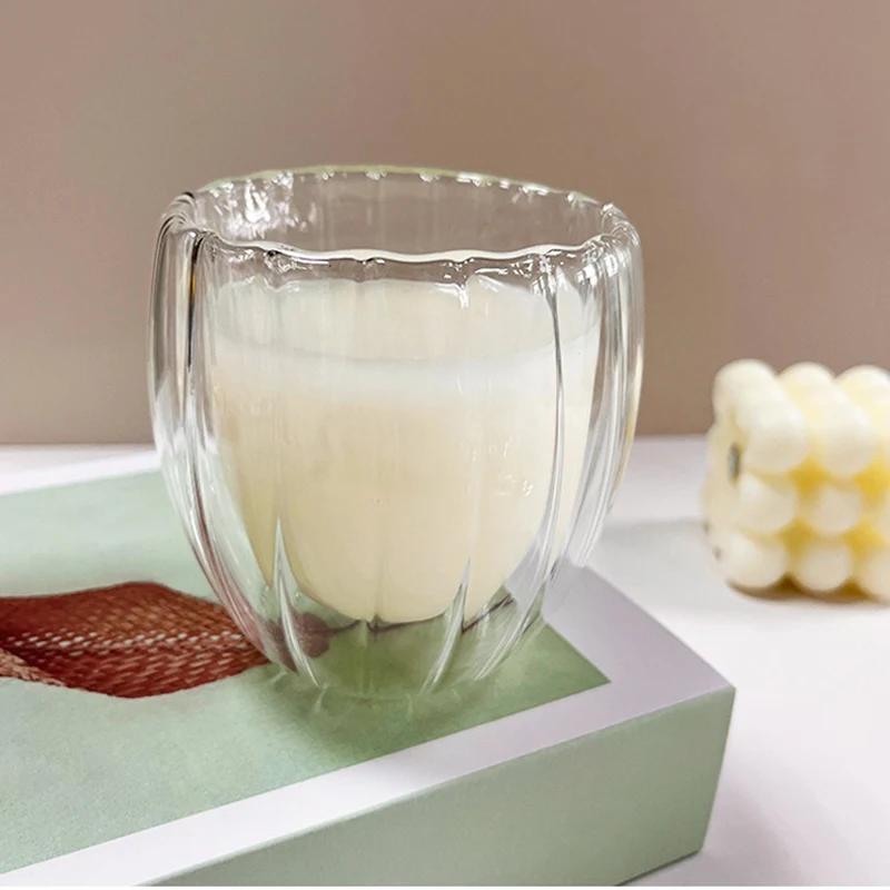 250/350/450ml Ripple Glass Double Wall Coffee Mug Breakfast Cup Heat-resistant Tea Milk Juice Mug Beer Water Glasse Drinkware