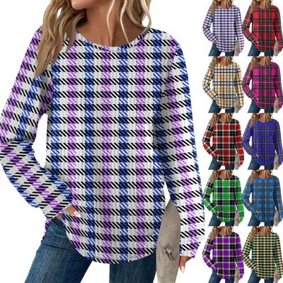 Женский модный повседневный свободный топ с круглым вырезом и длинными рукавами с принтом