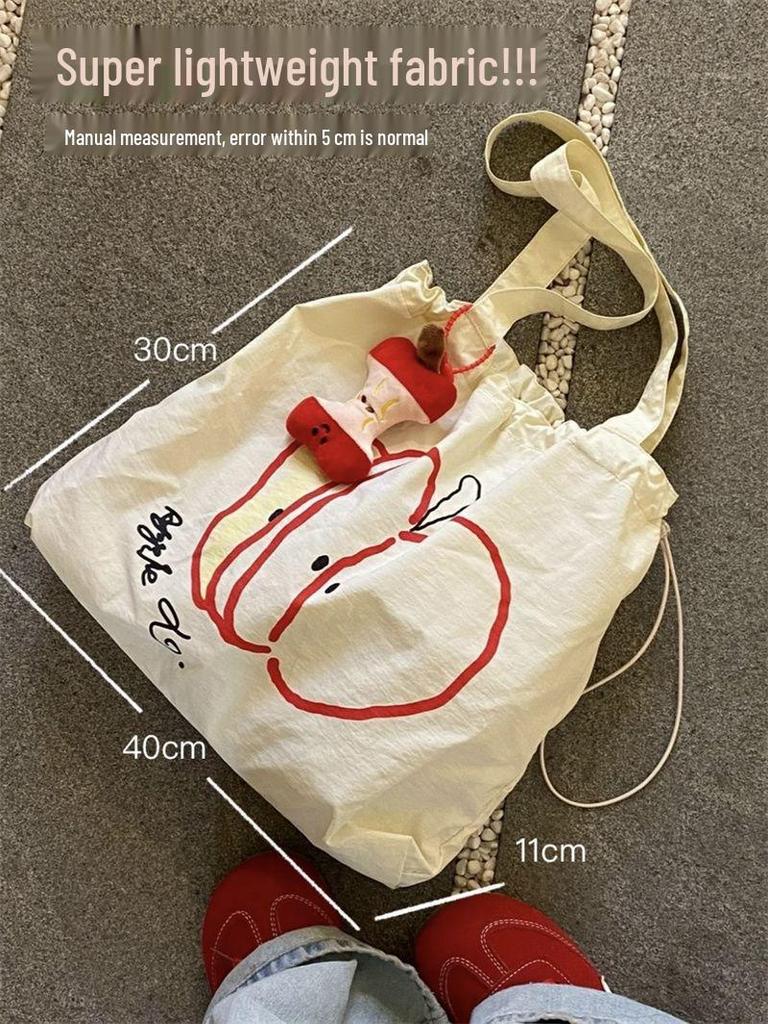Apple Canvas Drawstring Shoulder Bag: Lightweight, Versatile, Large Capacity Tote for Students