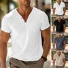 Men's Henry Collar T-shirt Short Sleeve Solid Color Summer Tee Shirt Cotton