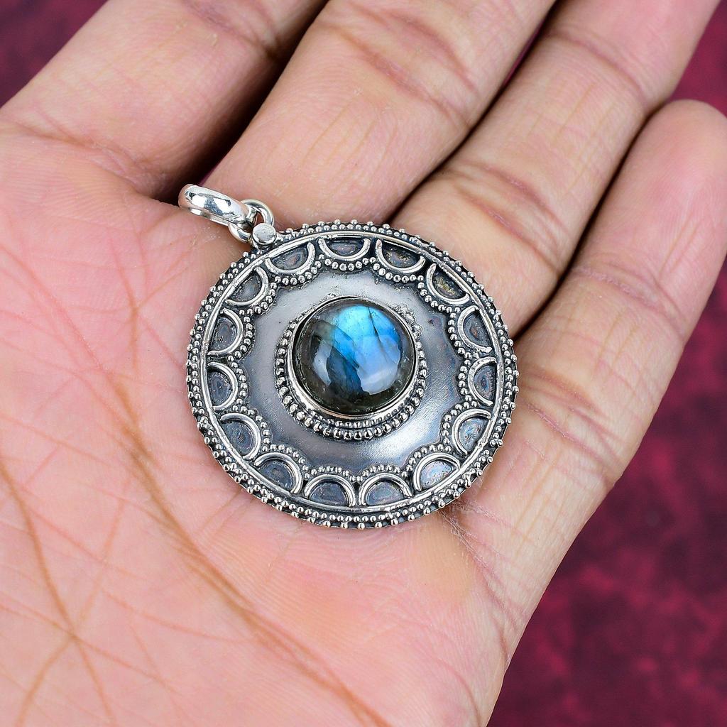 Подвеска из лабрадорита, ручная работа, драгоценный камень, серебряный кулон 925 пробы, антикварная бижутерия, для подарка, серебряные украшения