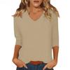 Women's Daily Versatile Casual V-Neck Solid Color Seven-Sleeve T-Shirt Top