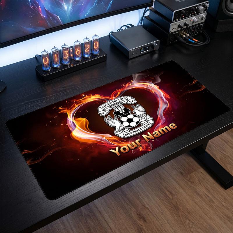 Coventry City Custom Large Mouse Pad, Personalized Name Text Print, Football Logo Non‑Slip Desk Mat Gaming Gift