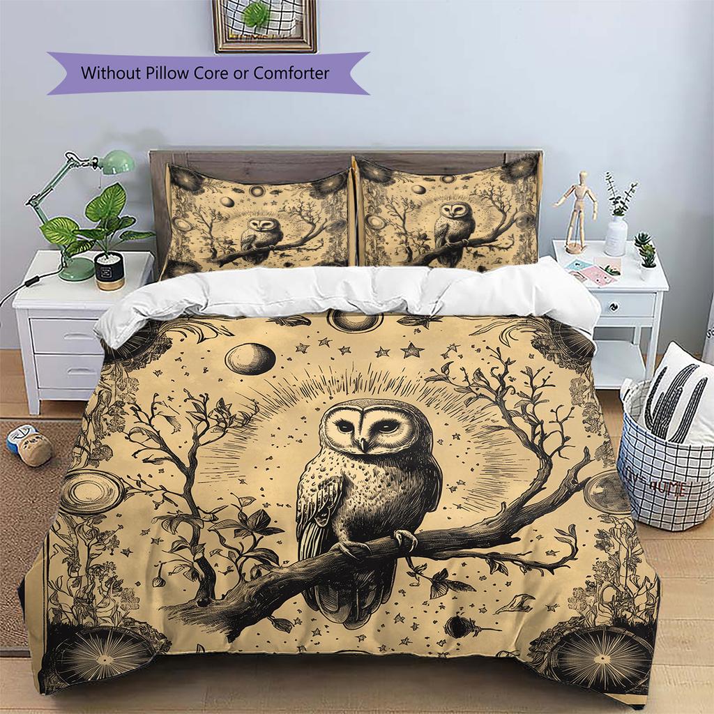 Barn Owl Pattern Bedding Quilt Set Home Decoration Gift (1 * duvet cover + 2 * pillowcase without core)