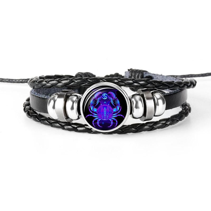 12 Constellation Handmade Leather Bracelet Woven Multi-layer Punk Twelve Zodiac Couple Bracelet KTY