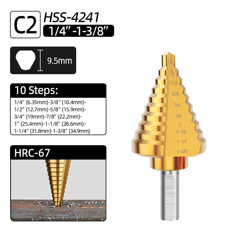 HSS Титановое ступенчатое сверло Кобальтовое 4-32мм Спиральная Прямая канавка 1/4 Шестигранник Дерево Металл Резак для отверстий Коническое ступенчатое сверло Конусные инструменты