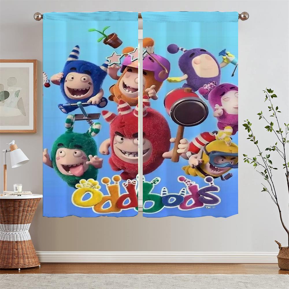Oddbods Blackout Curtain Tiebacks Bedroom Curtains 2 Pieces Shade Curtain for Children's Room Window Blinds Partition Curls Home