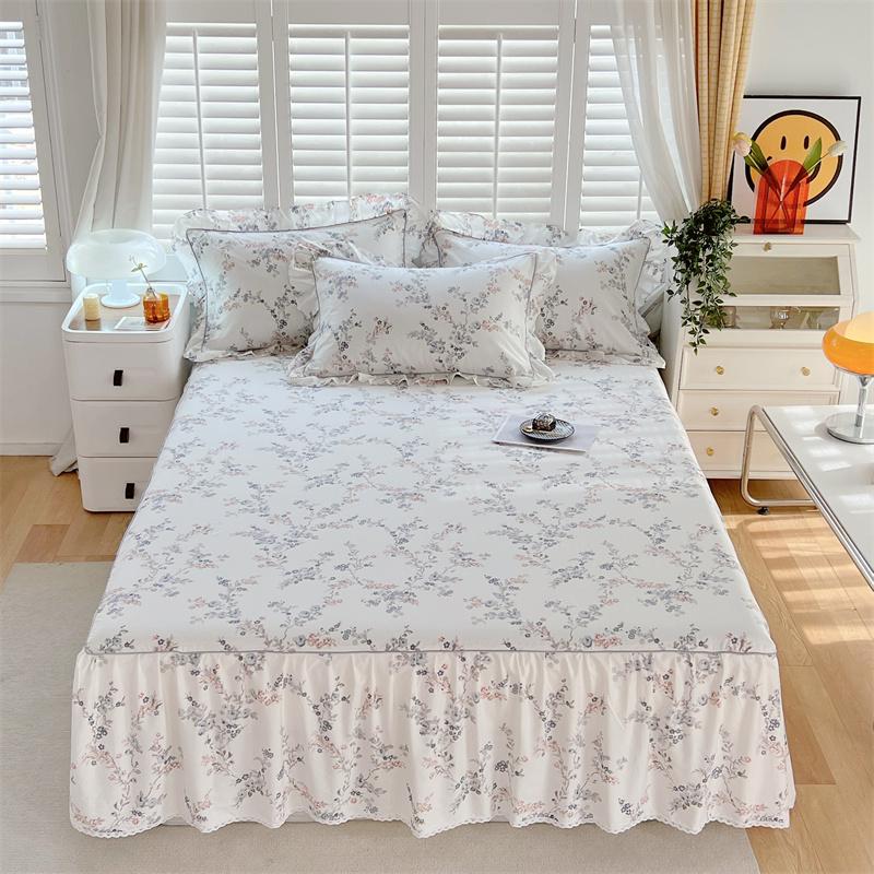 1c Pure Cotton Bed Skirt Floral Style Bed Cover Lace Mattress Protector Skin-friendly Bedspread Roupa De Cama (No Pillowcase)