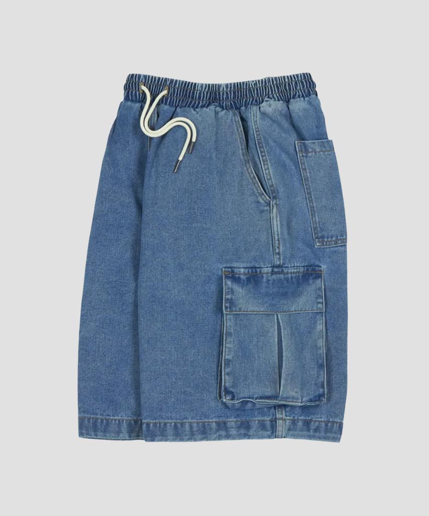 AGOD Bermuda Wide Single-Pleat Cargo Denim Shorts [Medium Blue]