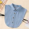 Women's Blue Washed Denim Pointed Collar Fake Collar, Professional Casual Versatile Decoration Half Shirt Style Collar