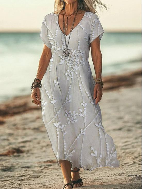 Bohemian Retro Print Raglan Sleeve Summer Maxi Dress