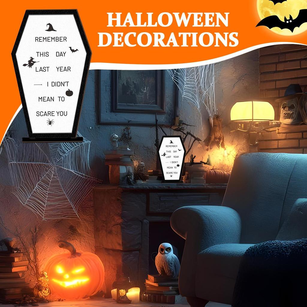 Halloween Table Sign Halloween Tabletop Wood Coffin Sign Board Festive Scene Props Display Scary Message Board For Farmhouse