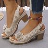 Hook Loop High Heels Sandals Women Summer 2025 Pu Leather Square Heel Rome Sandals Woman Open Toe Sexy Outdoor Sandalias Mujer