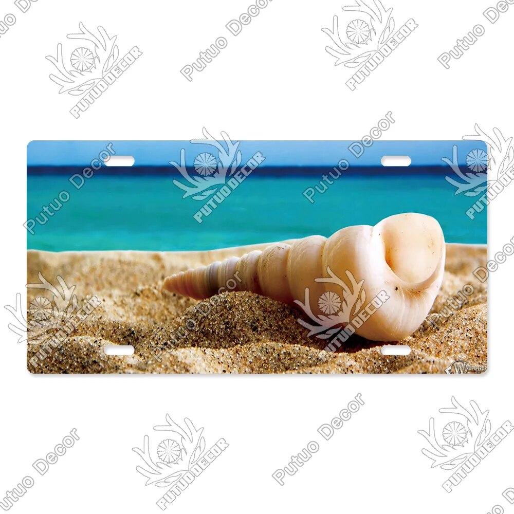 Putuo Decor Beach Licenses Plate Vintage Tin Sign Plaque Metal Car Plate for Living Room Door House Home Wall Art Decor