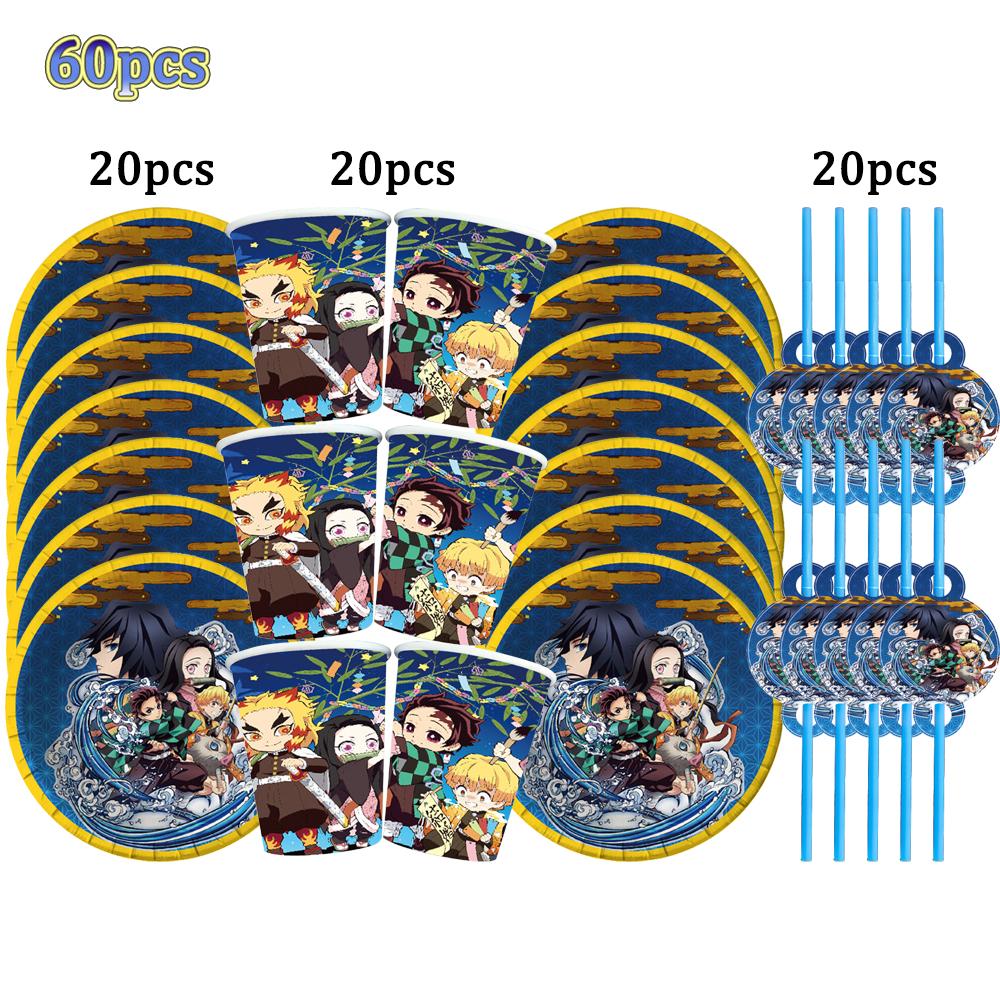 Kimetu No Yaiba Kids Birthday Party Decoration Tableware Paper Cups Plates Napkins Demon Slayer Theme Baby Shower Boys Supplies