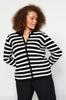 Women's Fashion Stylish Plus Size Cardigan Black Striped Knitwear Cardigan