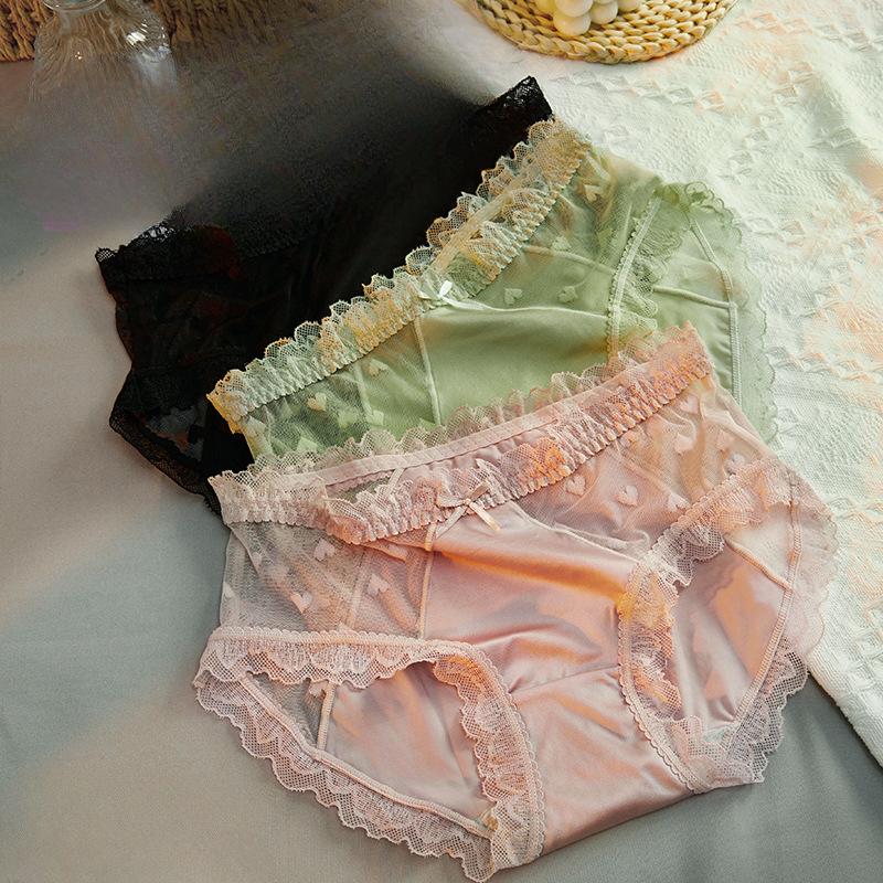 Женское нижнее белье из чистого хлопка с антибактериальным кружевом в области шагового шва, удобные бесшовные трусики для девочек, летние, со средней и высокой талией, дышащие, с треугольными чашечками