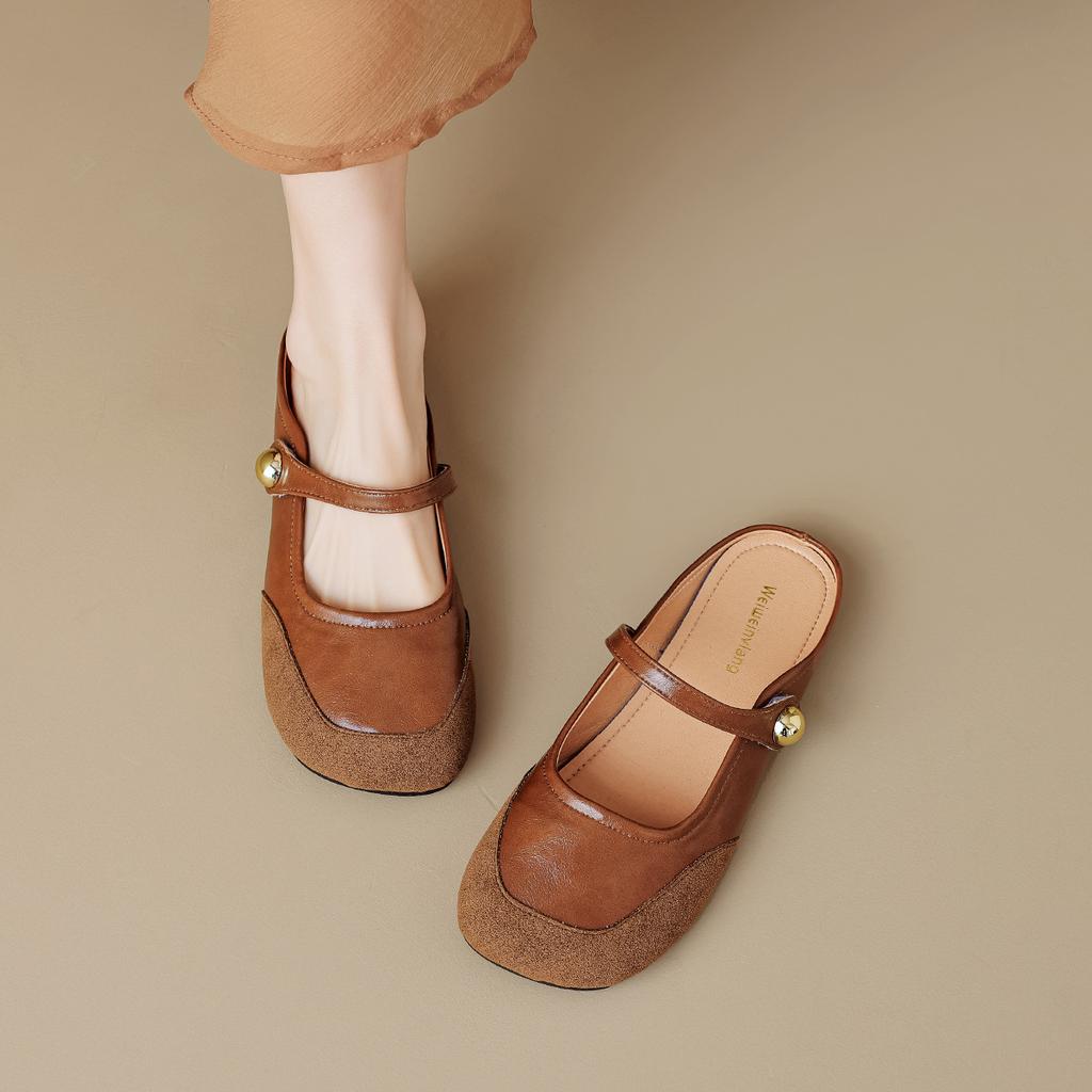 Weiwei Girl 993-3 French Bag Head Half Slippers Women's Summer Wear One Word with Retro Muller Flat Shoes Women