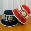 Hook Flower Contrasting Color Bucket Hat Women's Autumn and Winter Warm Wool Hat Retro Hollow Knitted Hat Children