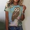 Summer Round Neck Owl Pattern Printed Top Fashionable Casual Cute Short Sleeved Women's T-shirts