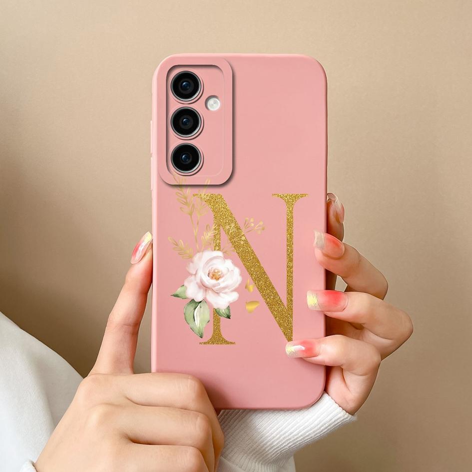For Samsung Galaxy A35 F15 S24+ A15 S24 Ultra M15 A55 Back Cover Popular Flower Letters Cases Screen Protector Anti Drop Luxury Phone Bags For Samsung