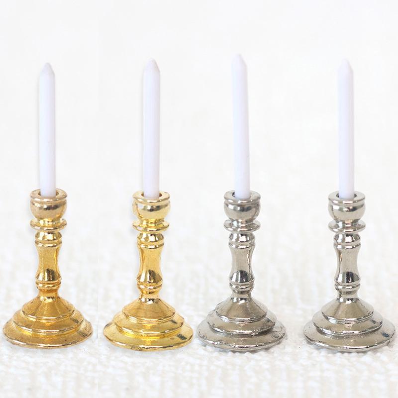 1Pair 1:12 Dollhouse Miniature Candle Holder Candlestick Candelabra Home Decor