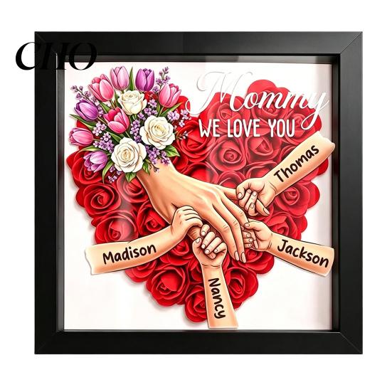 Dustproof Shadow Box Personalized Mommy I Love You Flower Custom Names Holding Hands Frame Gifts for Mom Grandma from Daughter or Son on Mother's Day