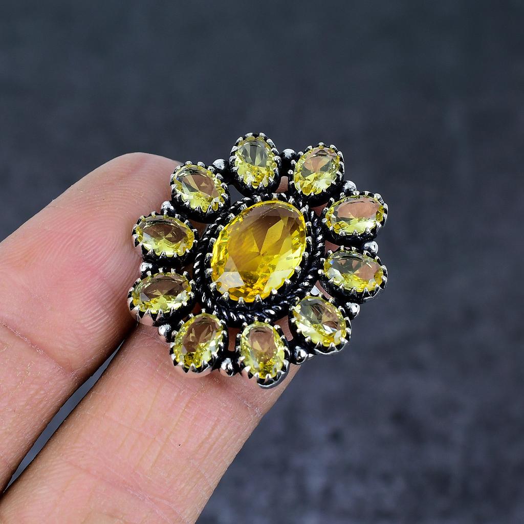 Natural Citrine Gemstone Handmade 925 Sterling Silver Jewelry Ring Size 8 i5B69