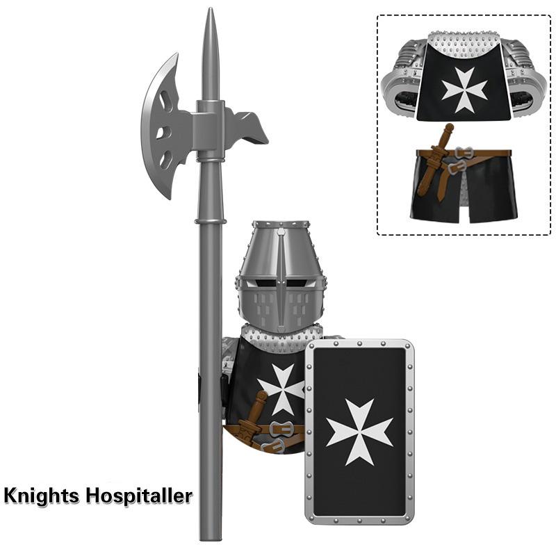 Средневековые древние крестоносцы Тяжеловооруженные рыцари-тамплиеры Боевое оружие Оборудование Модель Строительные блоки Детские сборные игрушки