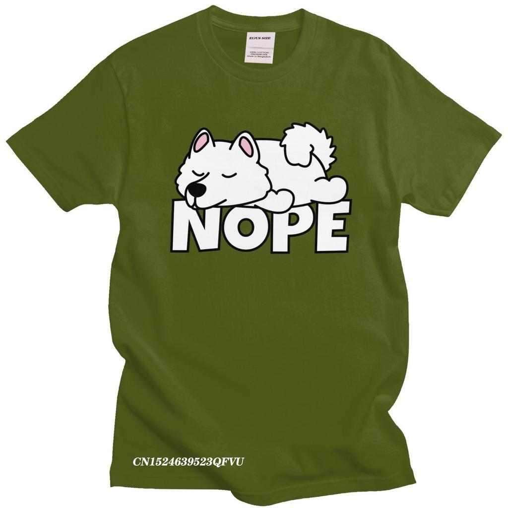 Funny Samoyed TShirt Mens Camisas Men Pure Cotton Russian Dog Lover Tee Crew Neck Leisure Nope Tshirt Friend Camisas