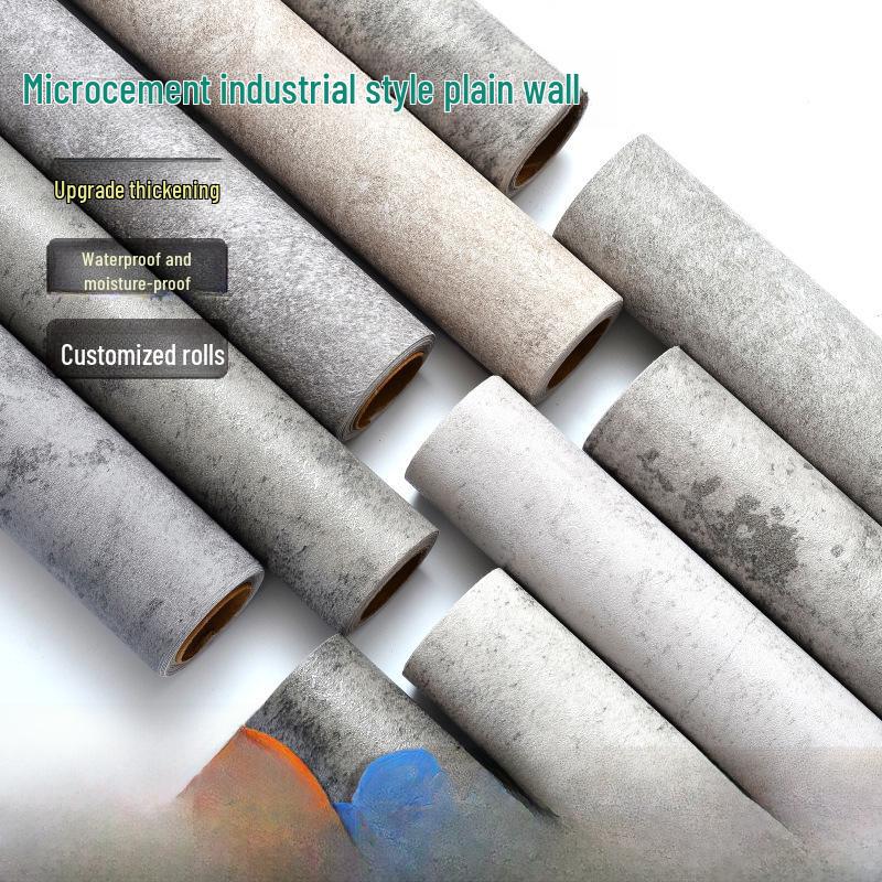 Industrial-Style Gray Micro Cement Self-Adhesive Waterproof Wallpaper for Bedroom or Clothing Store