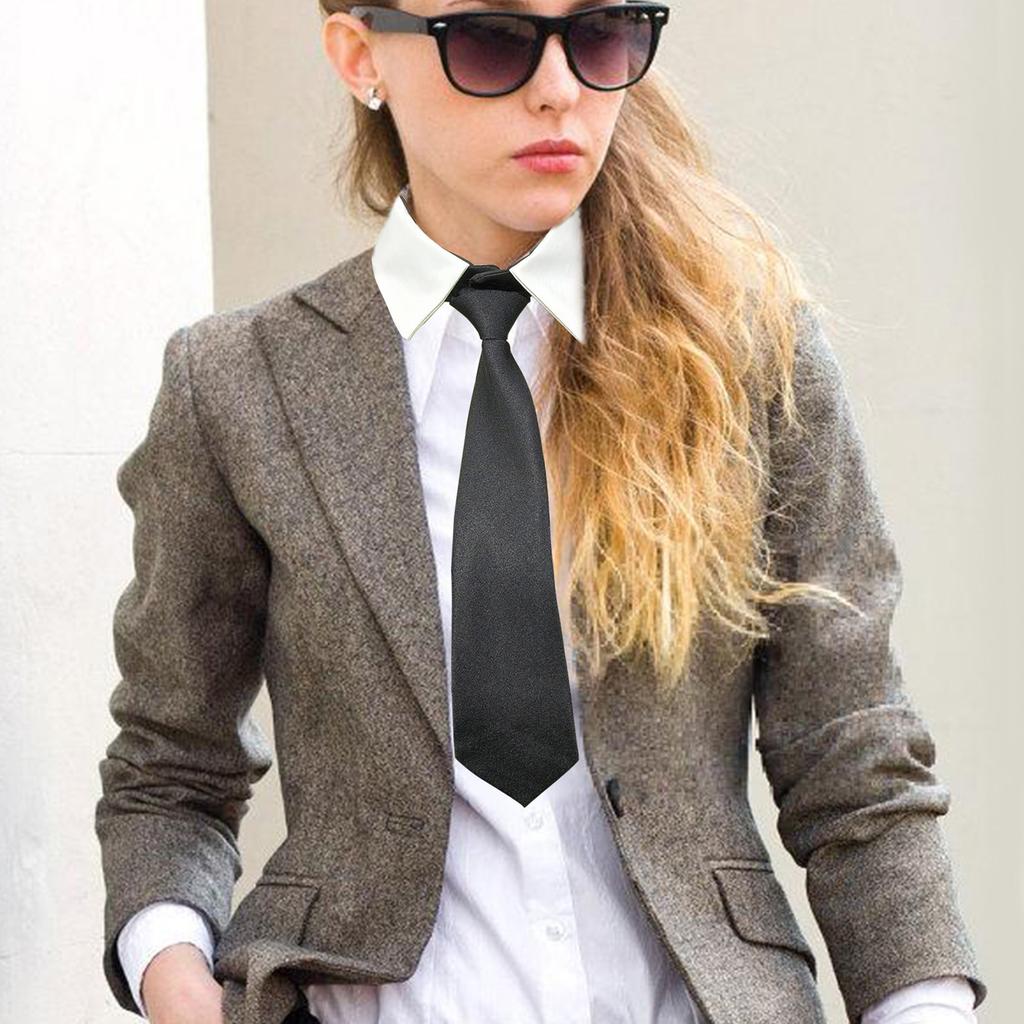 Classical Student Detachable Choker False Collar with Black Neck Tie Front for Women School Uniform Blouse Accessory