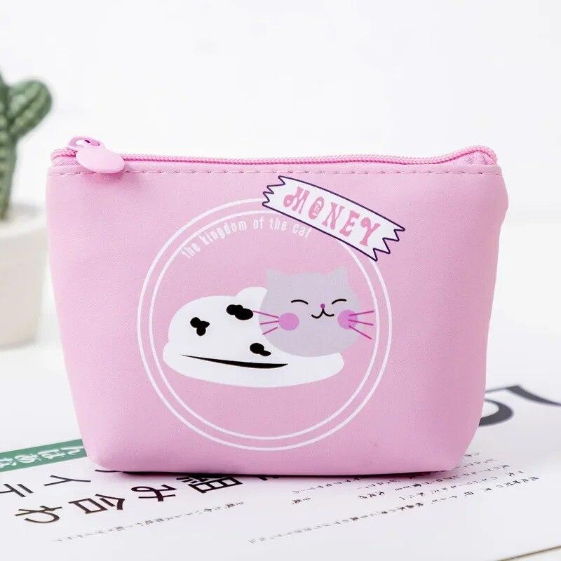 Cartoon Cute Cat Printed Coin Purse PU Multifunctional Coin Key Storage Bag Bank Credit ID Card Holder Sanitary Pad Organizer