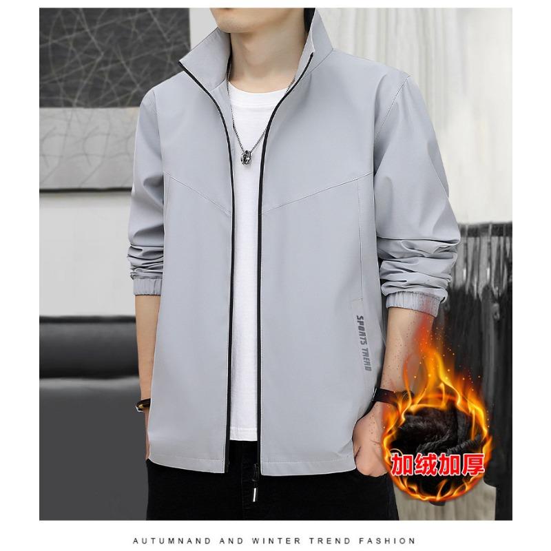 Men S Fleece Lined Stand Collar Jacket Casual Business Warm Outerwear