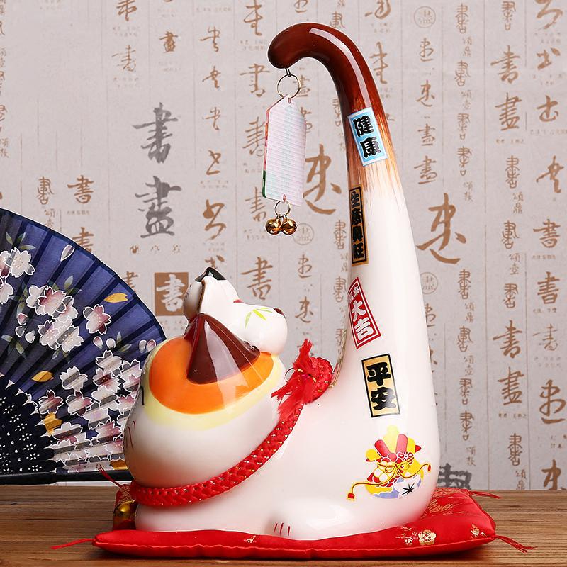 Керамическая шкатулка для денег в виде кошки Манеки-нэко в японском стиле, длиннохвостая статуэтка кошки Маргай, украшение для дома по фен-шуй