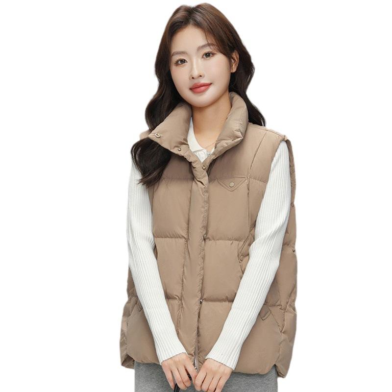 Down jacket women's new stand-up collar down vest vest in autumn and winter 2024 90 white duck down loose coat tide