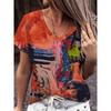 Fashion Women's V-Neck T-Shirt Summer Outdoor Street Trend Short Sleeve Tops Floral Printed Patterns OverSize Loose  Clothing