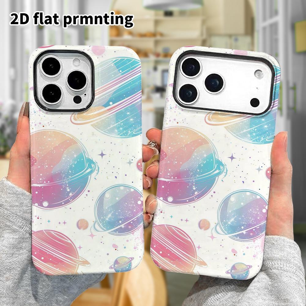 Phone Case: 2D flat design suitable for iPhone 18, 17, 16, 15, 14, 13 Pro film protective case, couple style, pastel planet, Christmas and Halloween g
