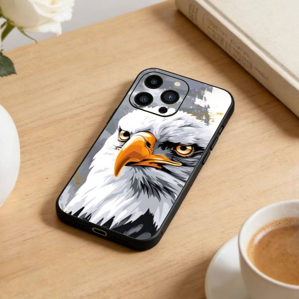 Cool Eagle Phone Case For iPhone17,16,15,14,13,12 Plus,Max Soft Silicone Black Cover