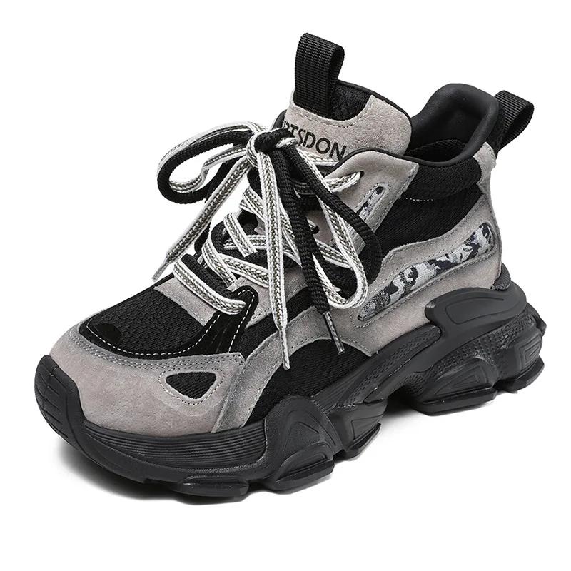 Fashion 6CM Platform Spring Autumn Hollow Women Comfy Shoes Air Mesh Genuine Leather Chunky Sneaker Sandals Vulcanize Breathable Loafer