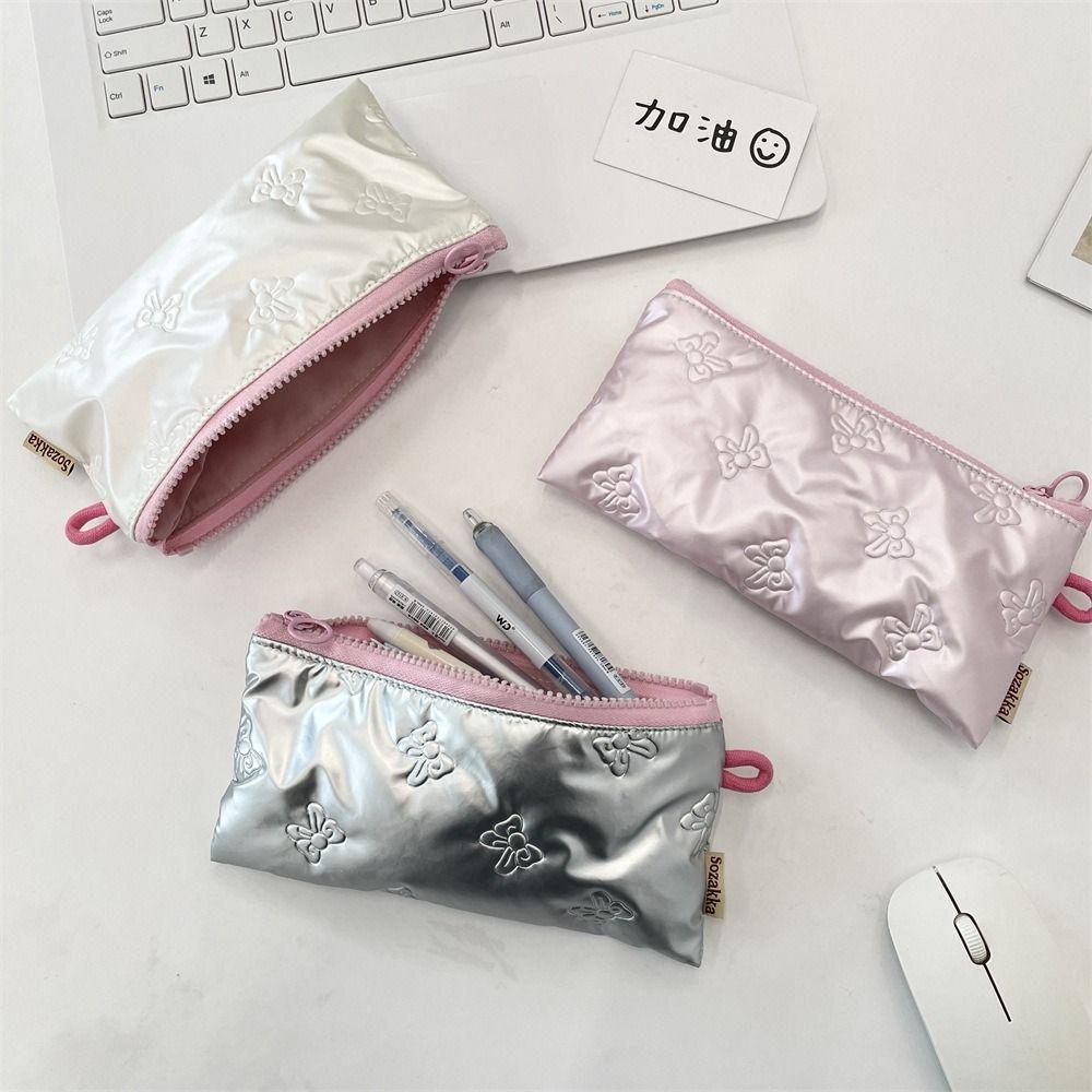 PU Leather Pen Bag Quilted Cosmetic Bag Cute Pen Pouch  Girls Gift