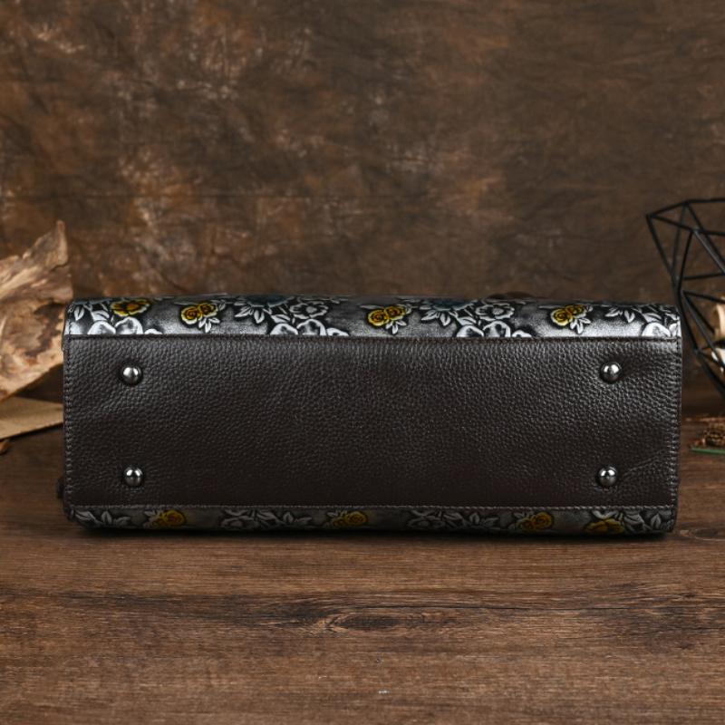 Johnature Retro Embossed Genuine Leather Women Bag Hand Painted Versatile Cowhide Shoulder & Crossbody Bags