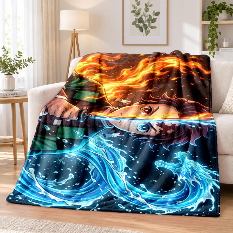 Demon Slayer Flannel Throw Blanket Soft Warm Cozy For Sofa Bed Indoor Home Bedroom Use