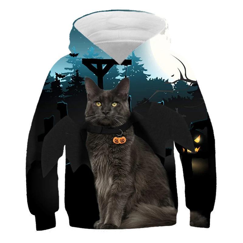 Autumn 3D Cat Pattern Printed Top Fashionable Casual Long Sleeved Children's Boy Hoodies
